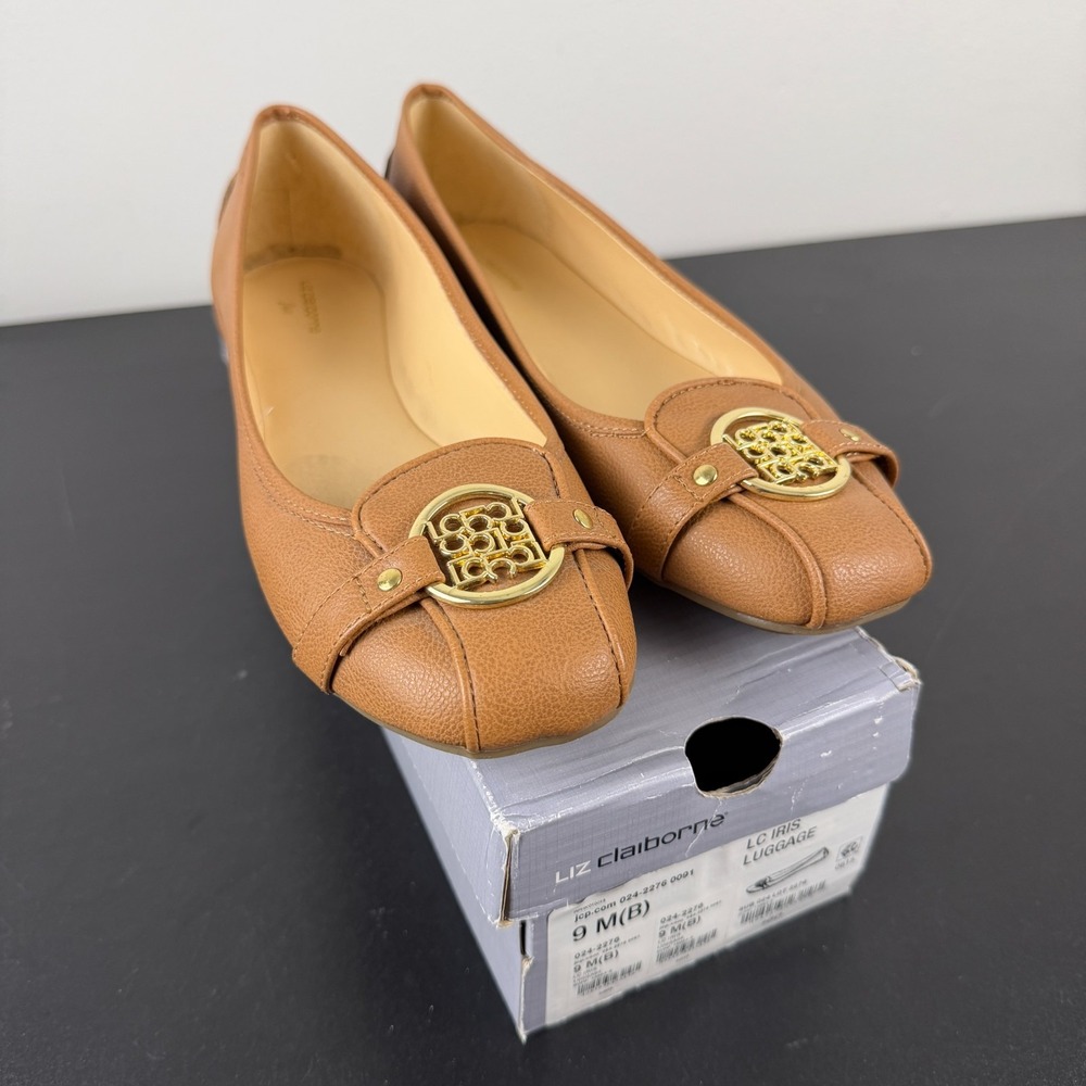 Liz Claiborne Iris Ballet Flats Women's 9M luggage Faux Leather Slip-On 024-2276